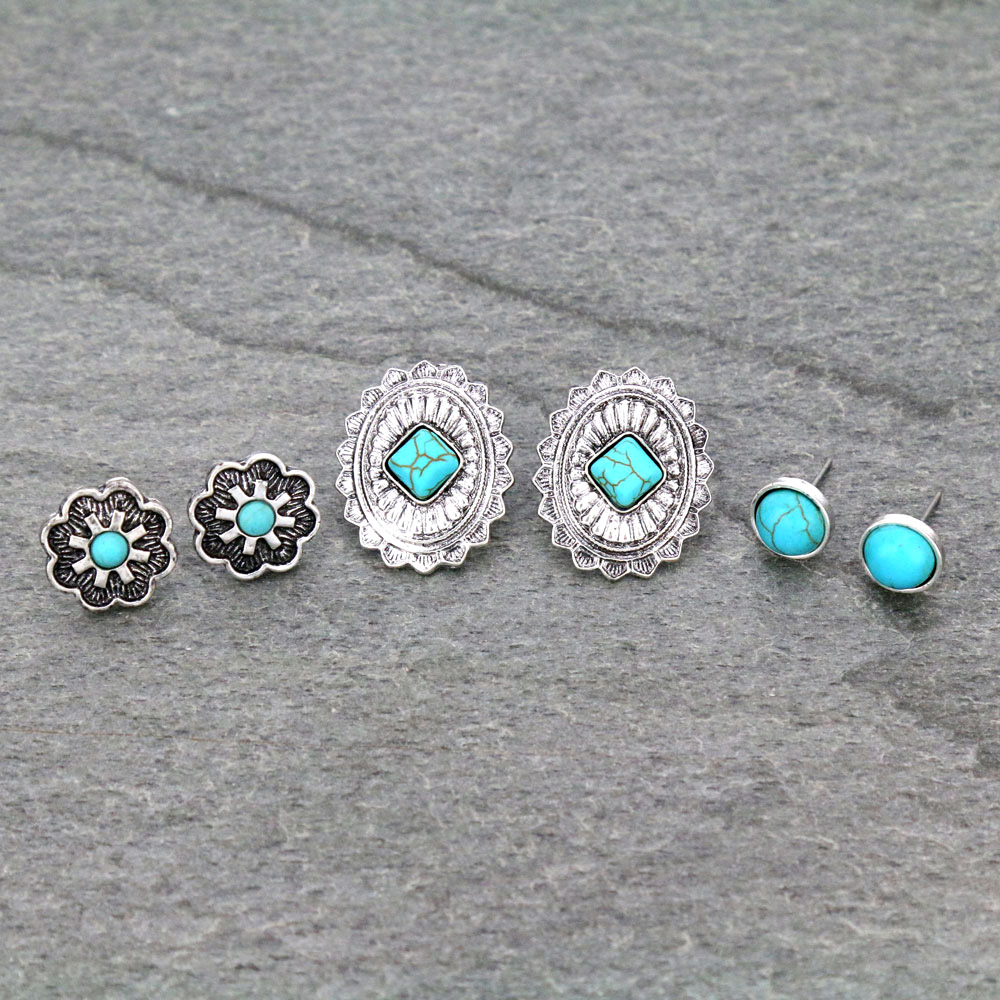 3 Pair Western Style Earring Set