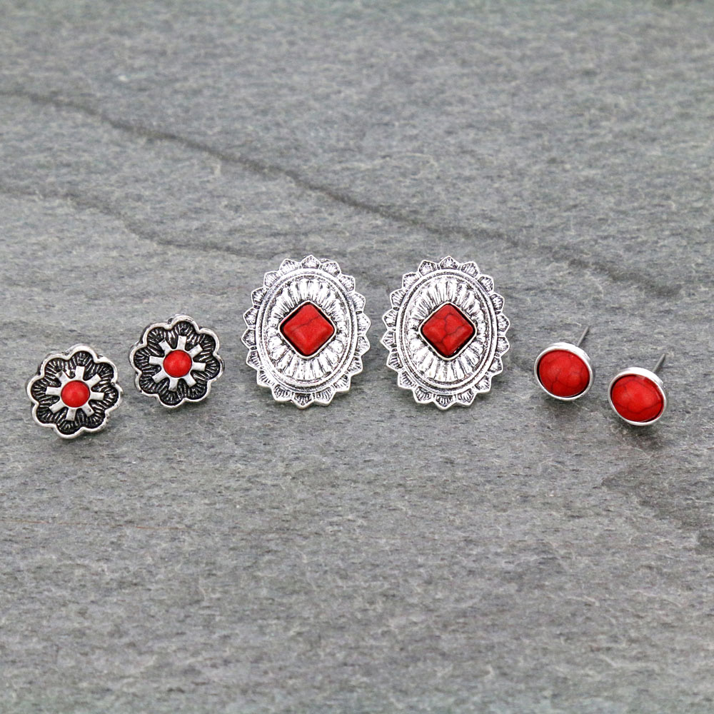 3 Pair Western Style Earring Set