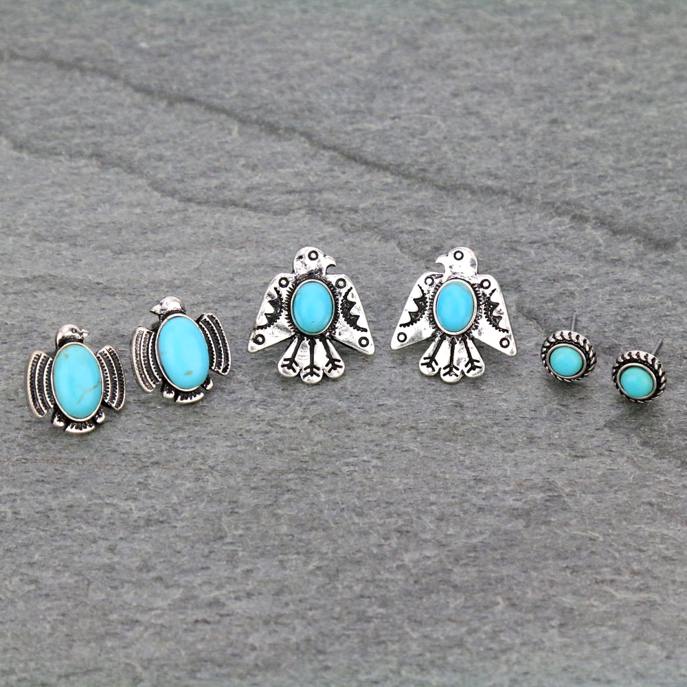 3 Pair Western Thunderbird Earring Set