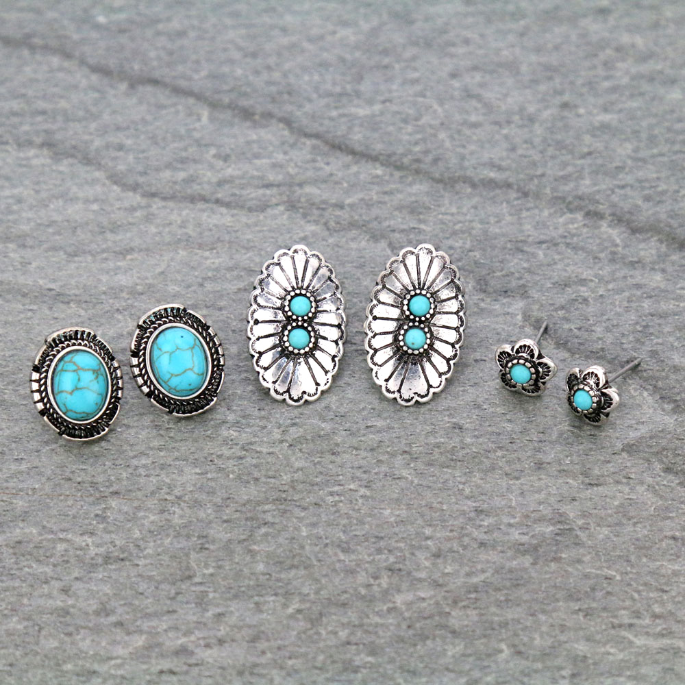 3 Pair Western Cross Earring Set