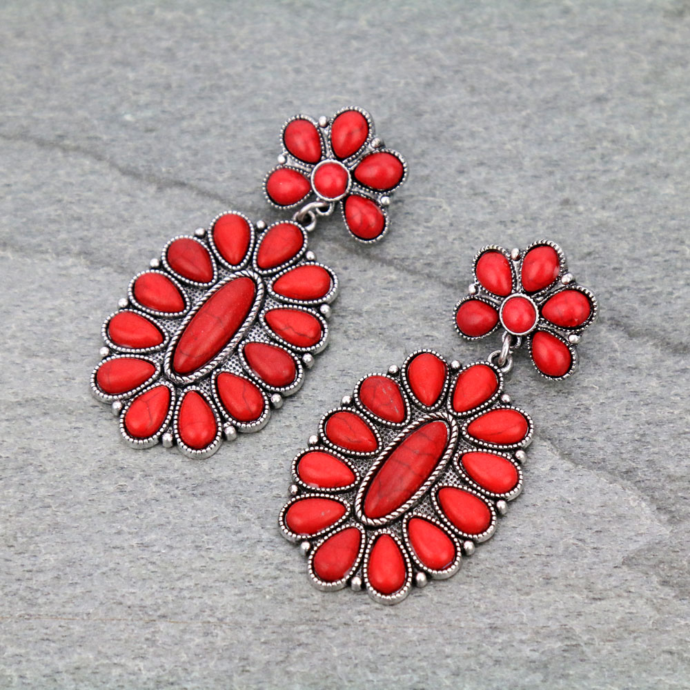 Western Concho Stone Stud Earrings