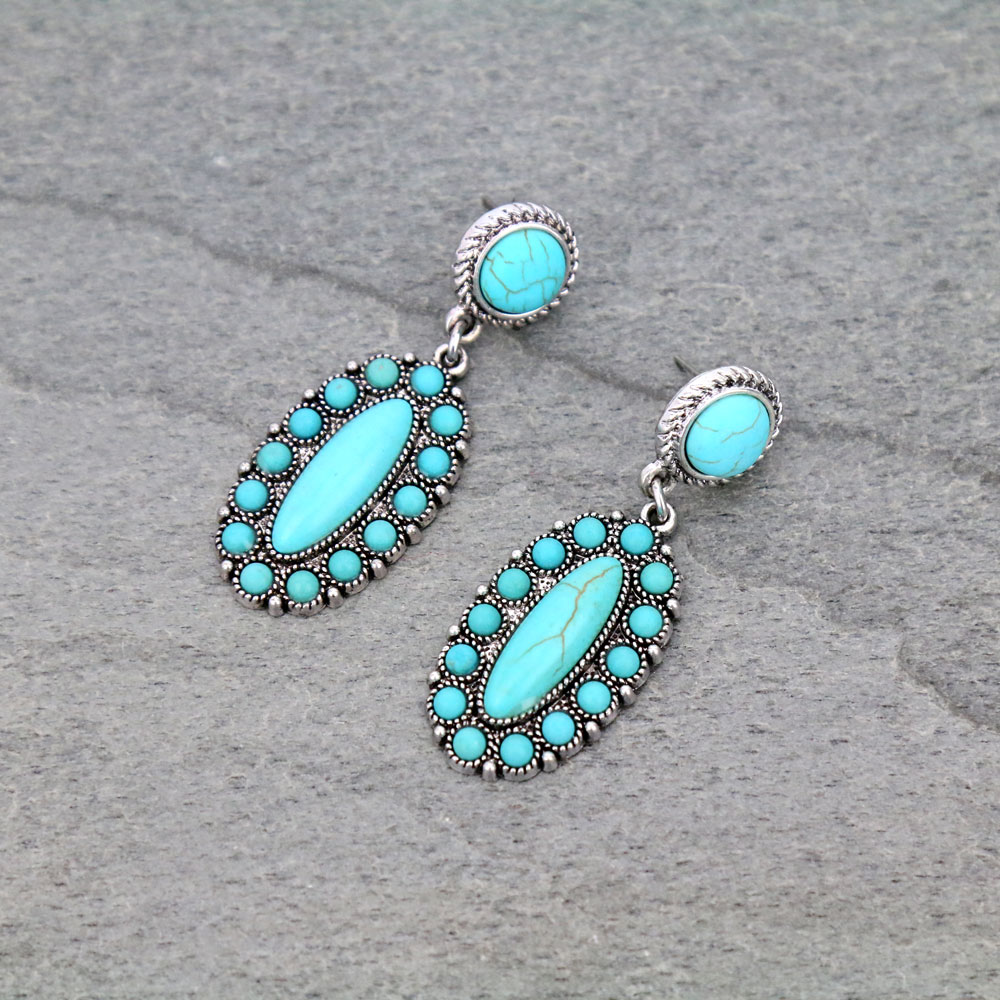 Western Oval Stone Stud Earrings