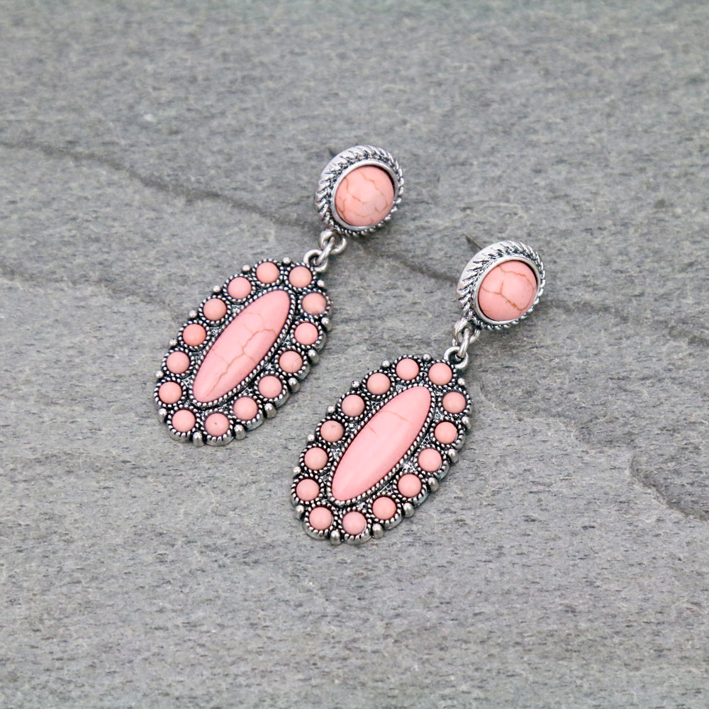 Western Oval Stone Stud Earrings
