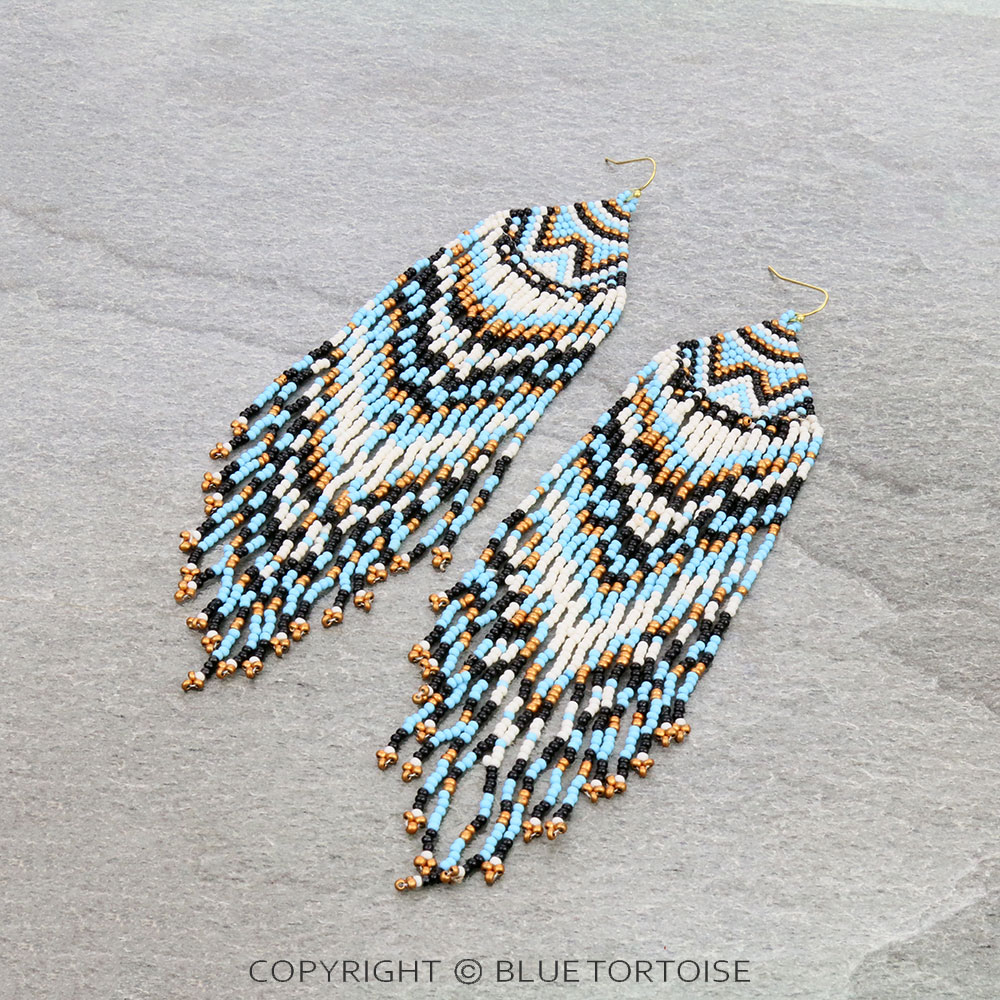 7" Long Seed Bead Fringe Dangle Earrings