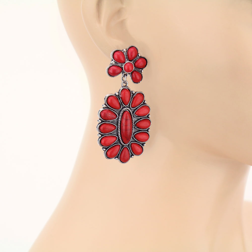 Western Concho Stone Stud Earrings - Image 2