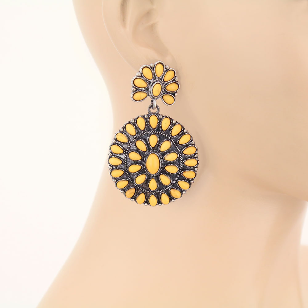 Western Concho Stone Post Earrings - Image 2