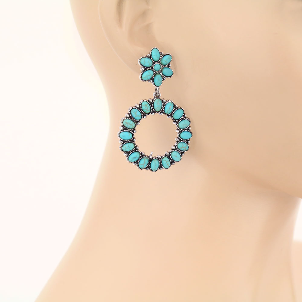 Western Circle Stone Stud Earrings - Image 2