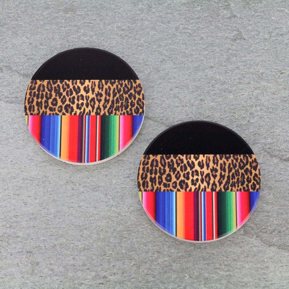 Leopard Serape Absorbent Ceramic Car Coasters