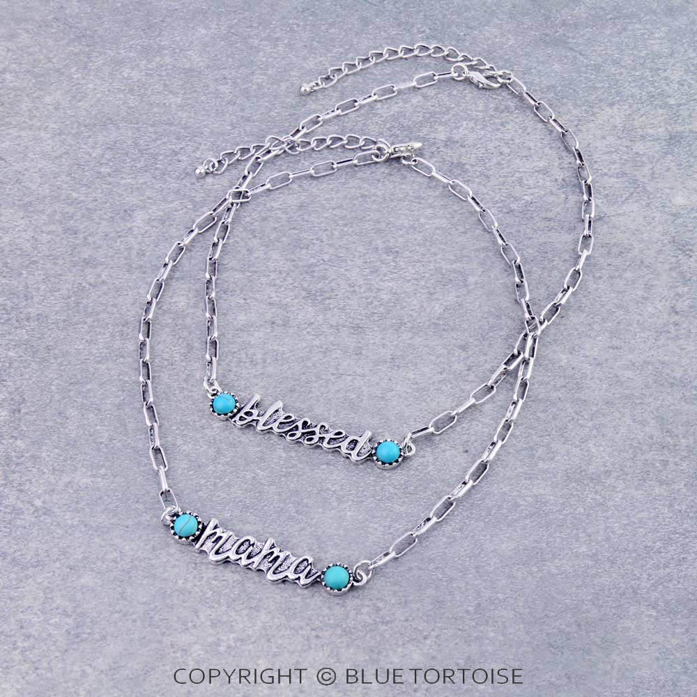 Western "Blessed" "Mama" TQ Necklace Set