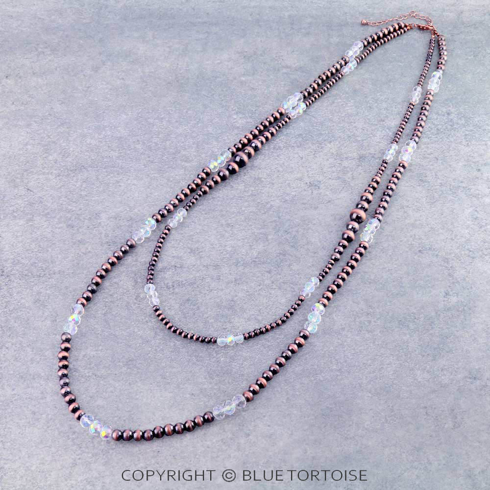 Navajo Style Pearl and Glass Bead Layered Necklace
