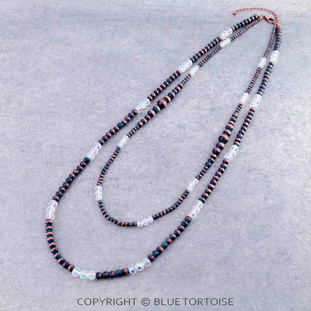 Navajo Style Pearl and Glass Bead Layered Necklace