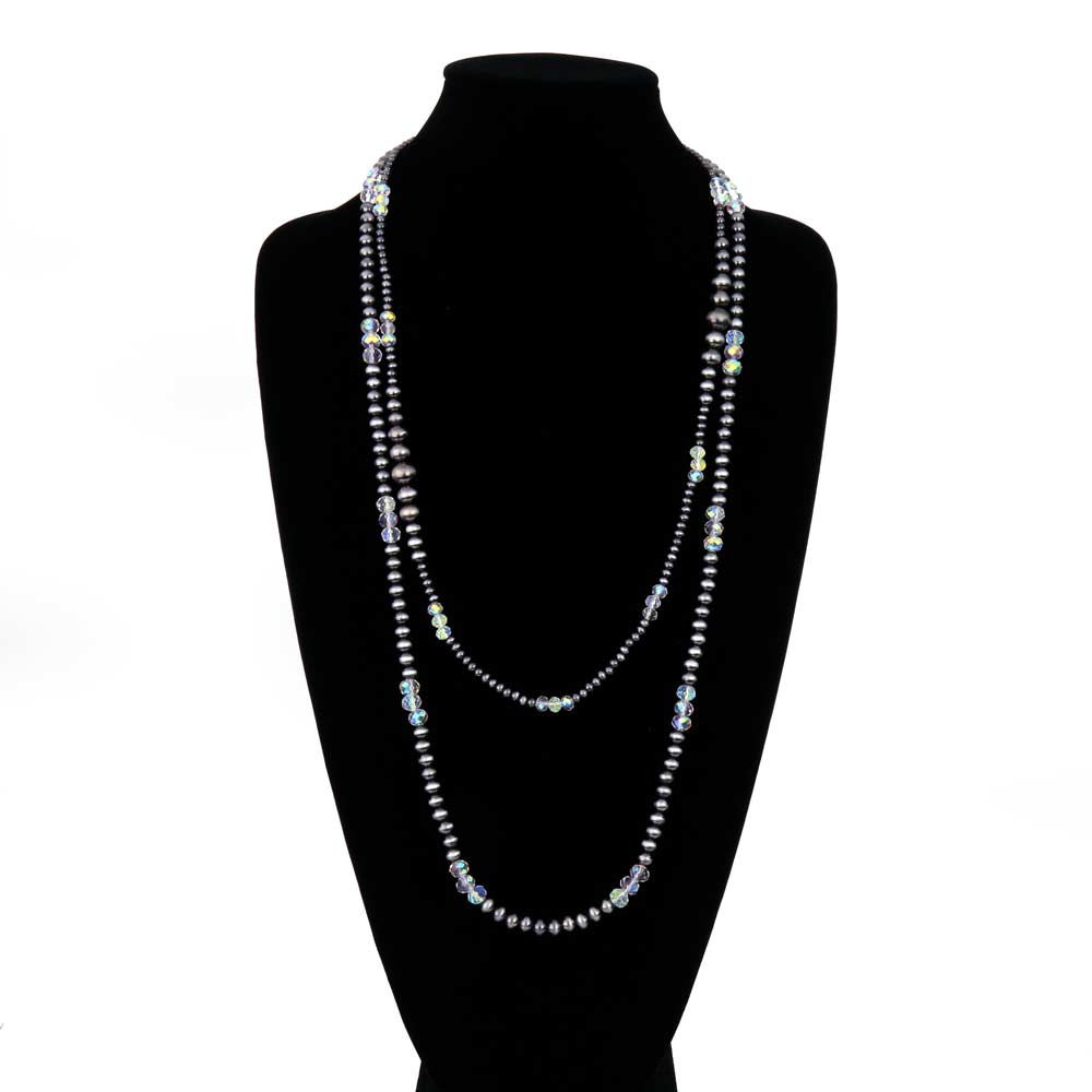 Navajo Style Pearl and Glass Bead Layered Necklace - Image 2