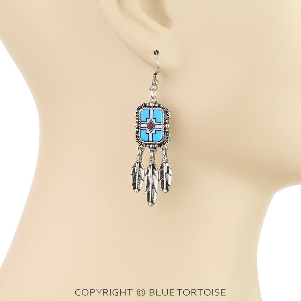 Western Navajo Pattern Dangle Earrings - Image 2