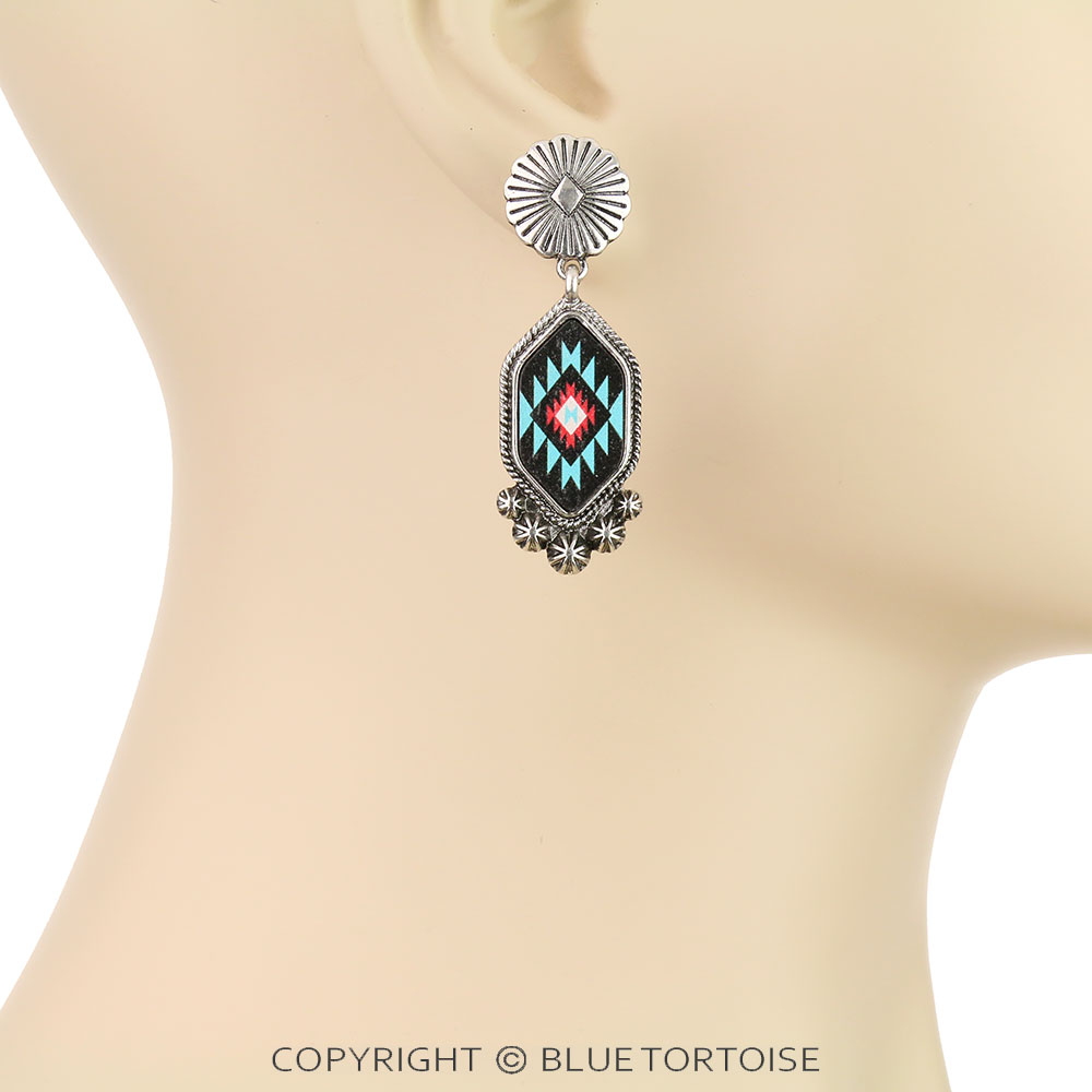 Western Aztec Design Concho Stud Earrings - Image 2