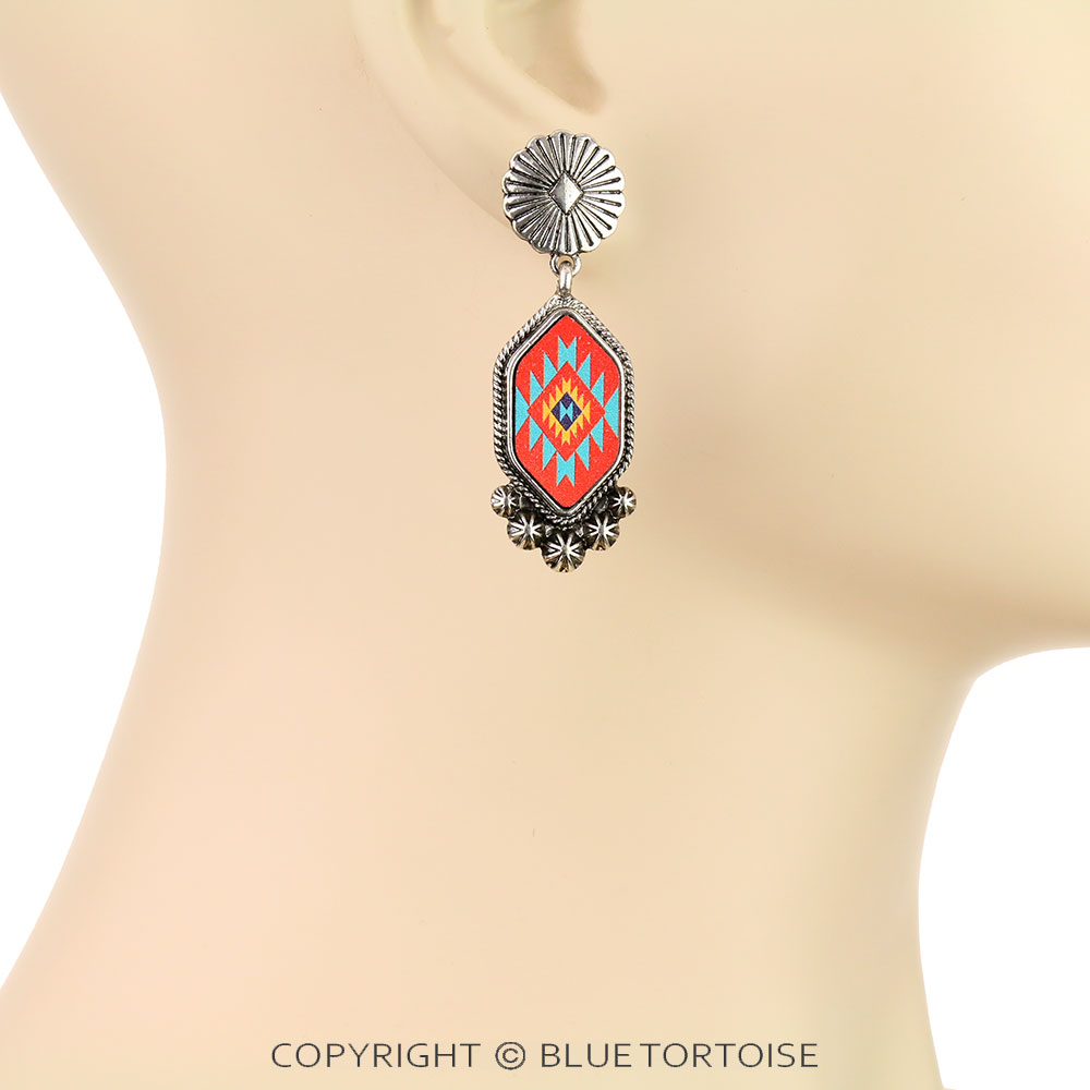 Western Aztec Design Concho Stud Earrings - Image 2