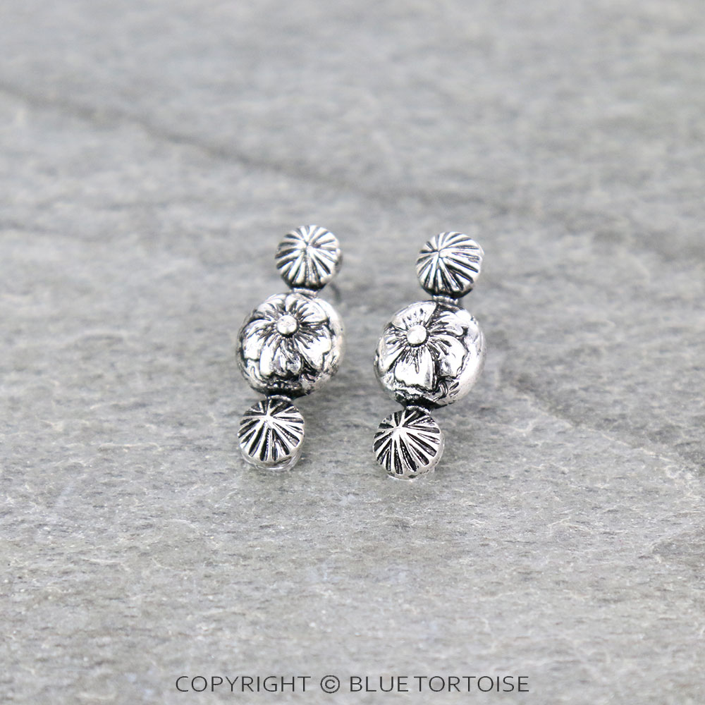 1" Flower with Concho Casting Stud Earrings
