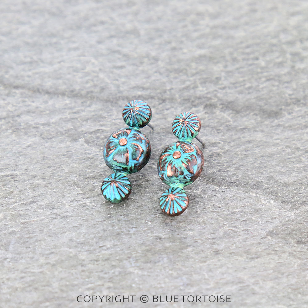 1" Flower with Concho Casting Stud Earrings