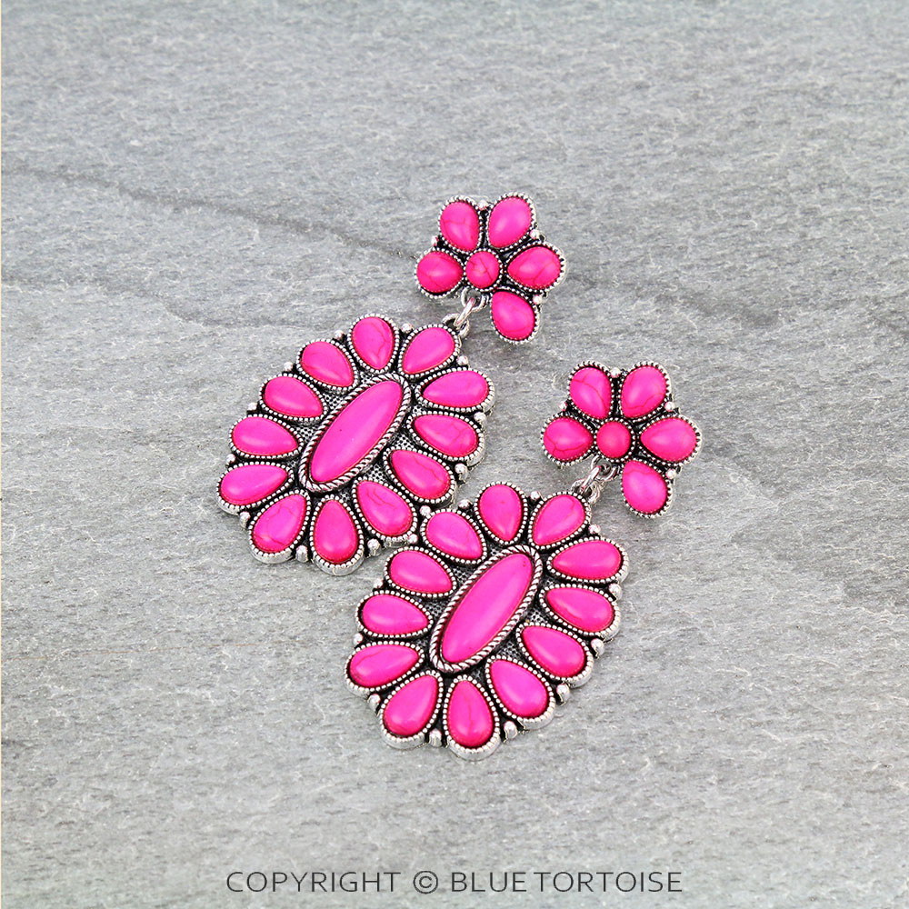 Western Concho Stone Stud Earrings