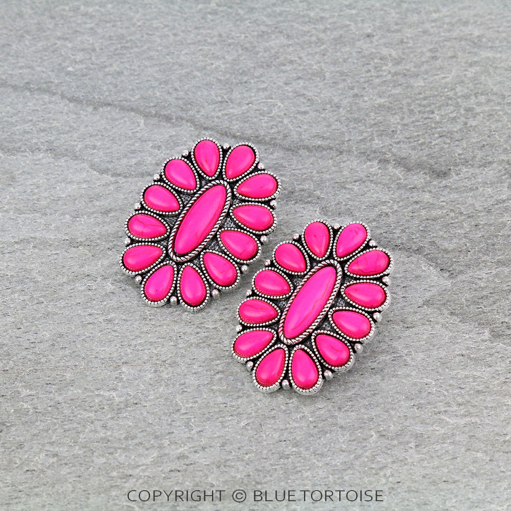 Western Concho Stone Stud Earrings