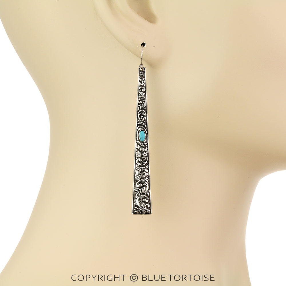 3" Floral Casting Bar Dangle Earrings - Image 2