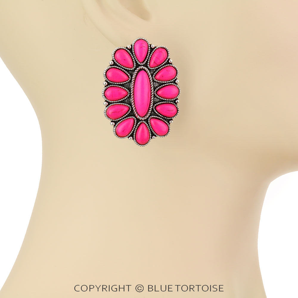 Western Concho Stone Stud Earrings - Image 2