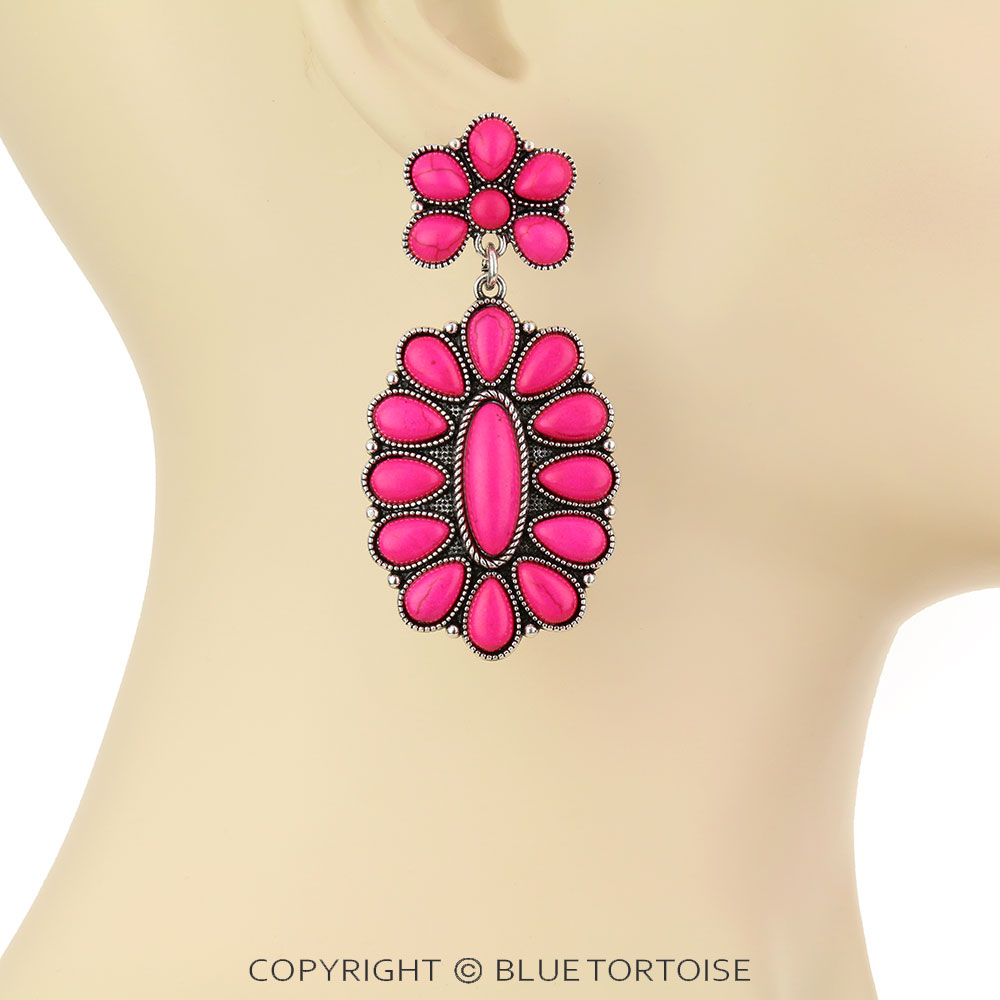Western Concho Stone Stud Earrings - Image 2