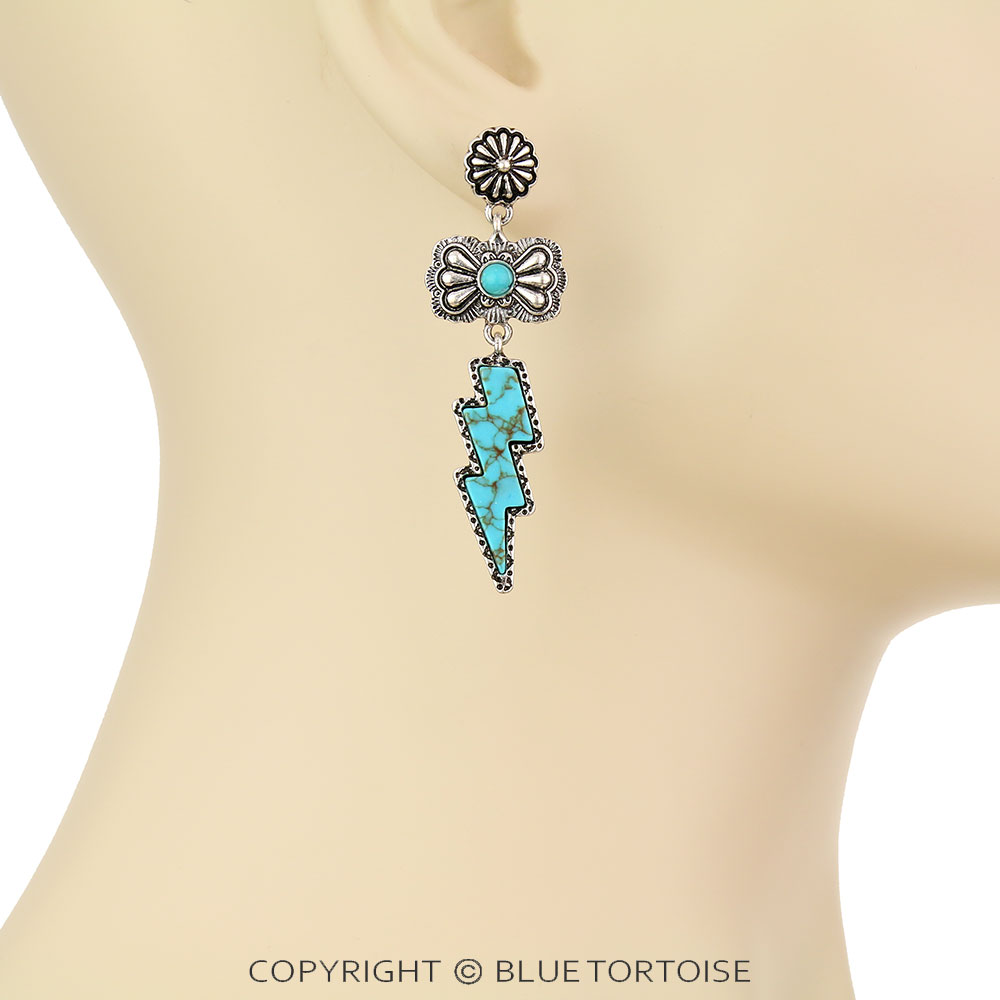 Western Thunder Stone with Concho Stud Earrings - Image 2