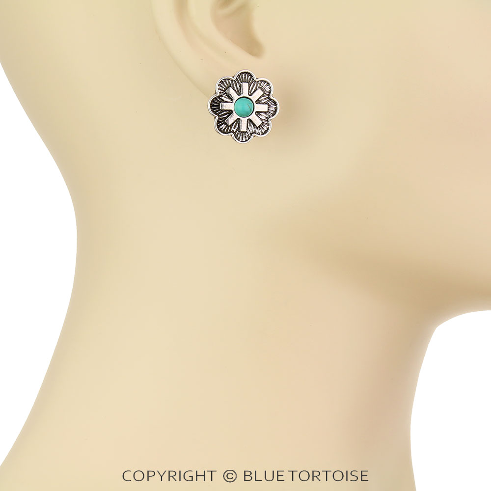 Western Concho Stone Stud Earrings - Image 2