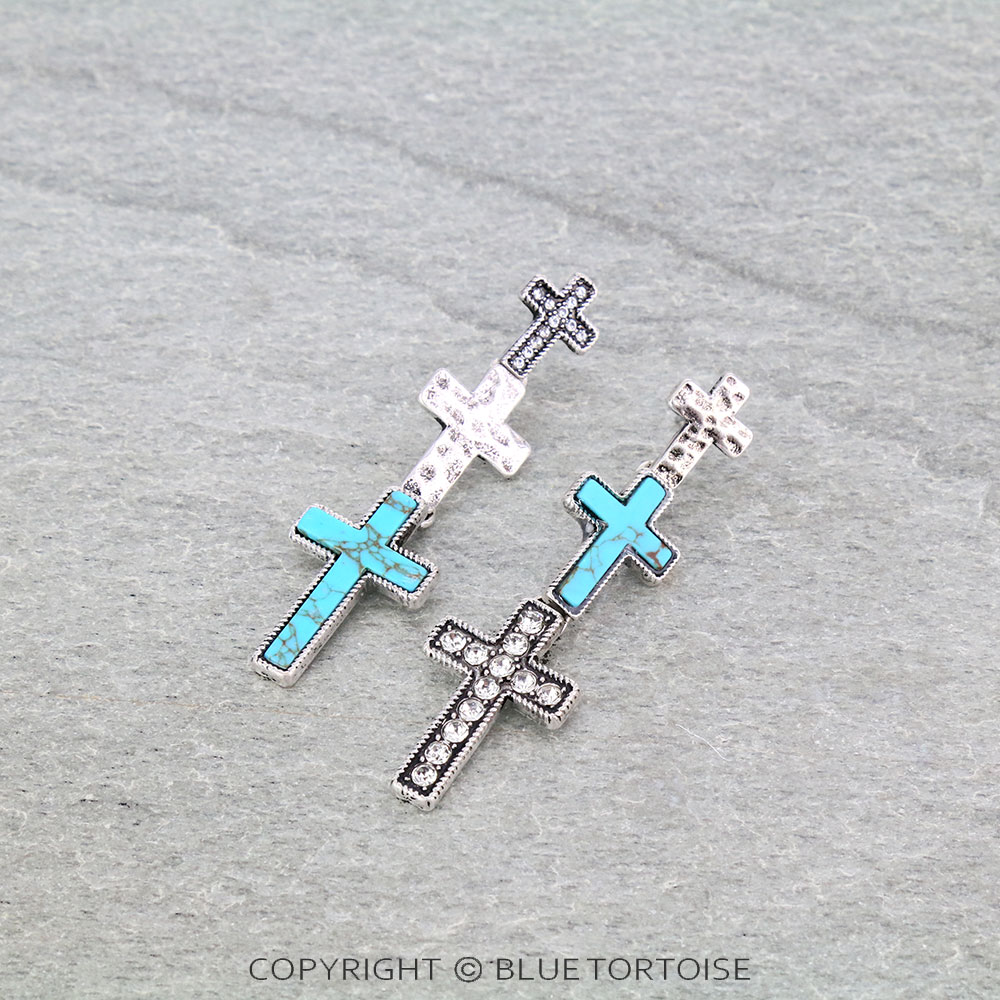 Western Cross Stone Stud Earrings