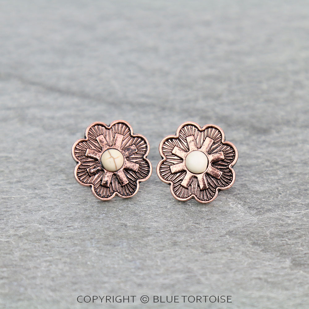 Western Concho Stone Stud Earrings