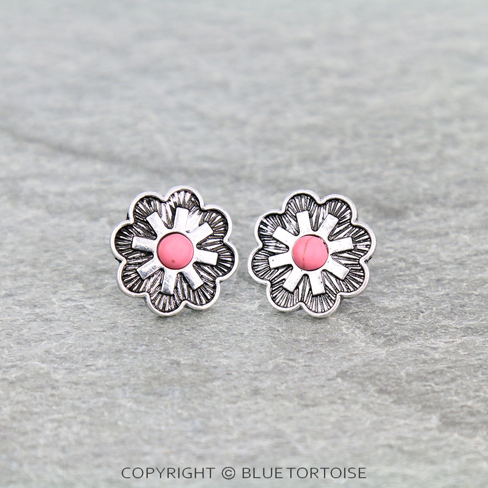 Western Concho Stone Stud Earrings
