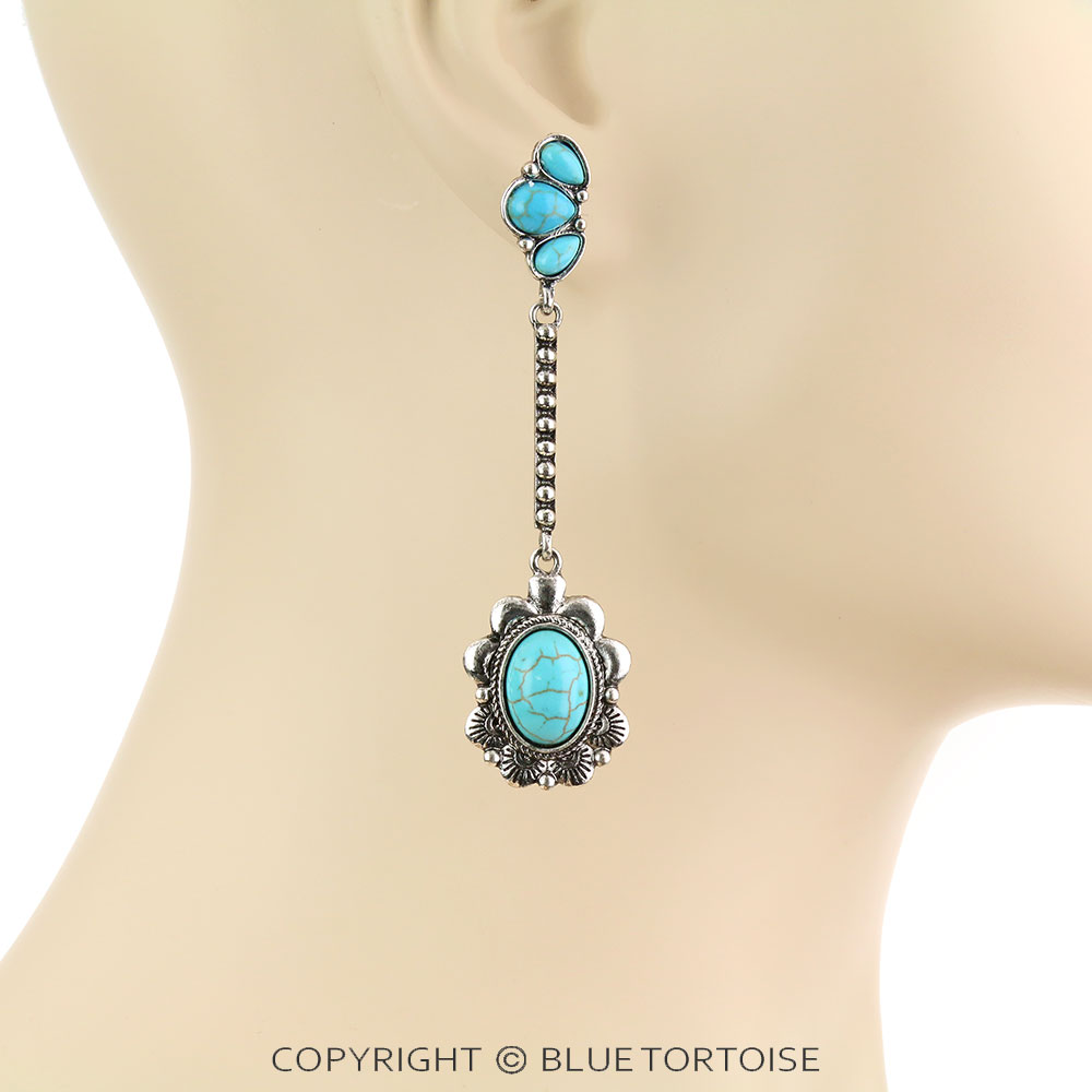 Western Bar Linked Oval Stone Stud Earrings - Image 2