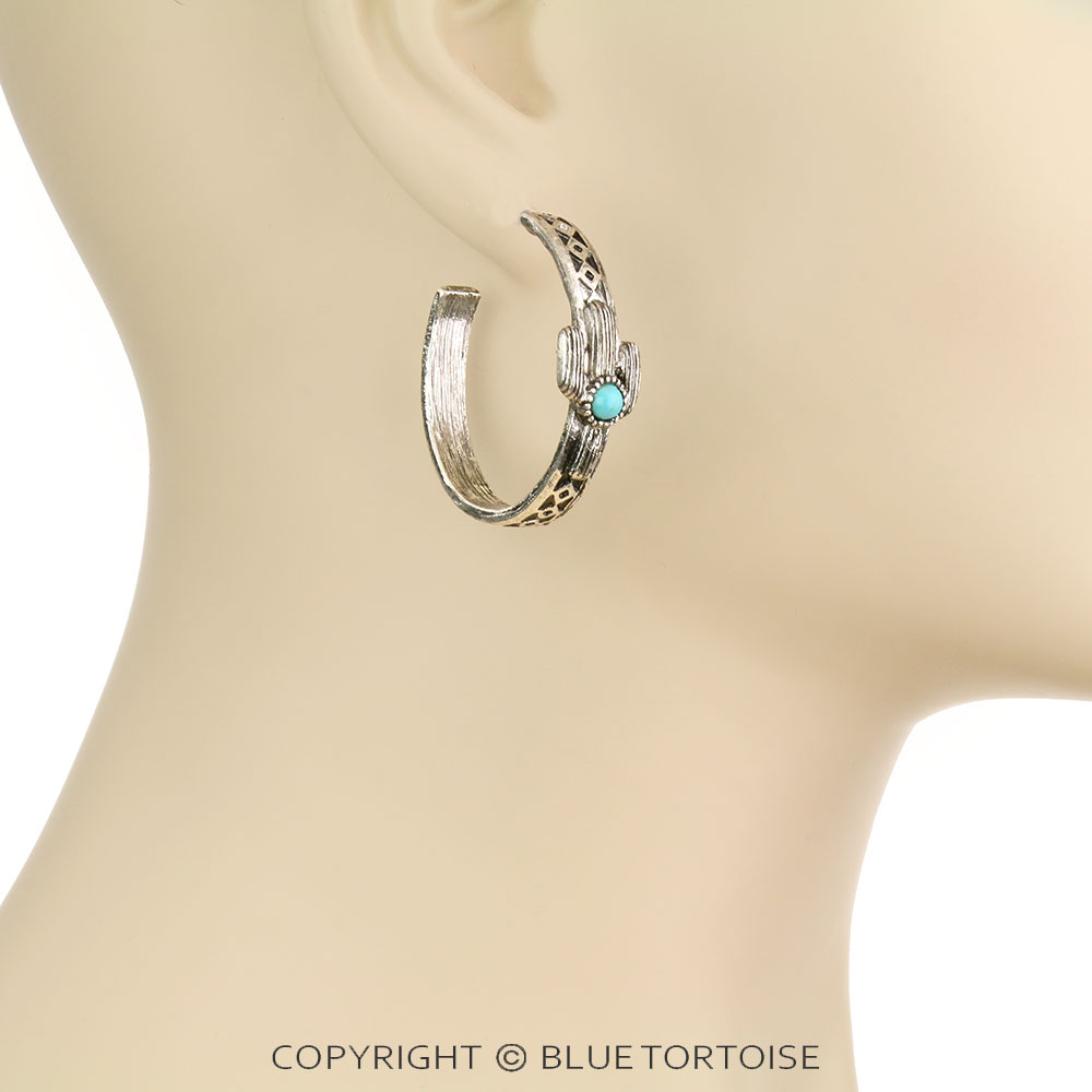 Aztec Pattern with Cactus Hoop Earrings - Image 2