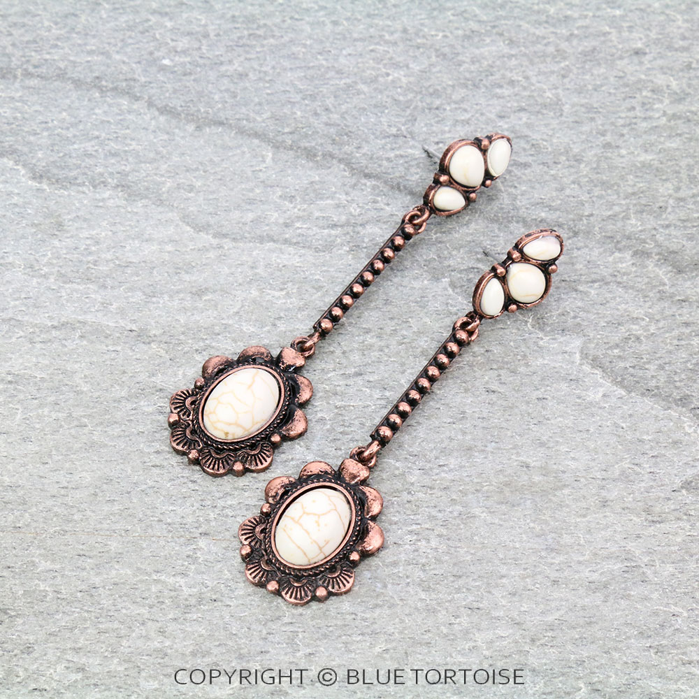 Western Bar Linked Oval Stone Stud Earrings