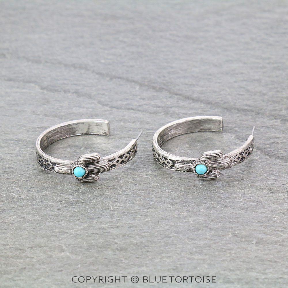 Aztec Pattern with Cactus Hoop Earrings - Image 3