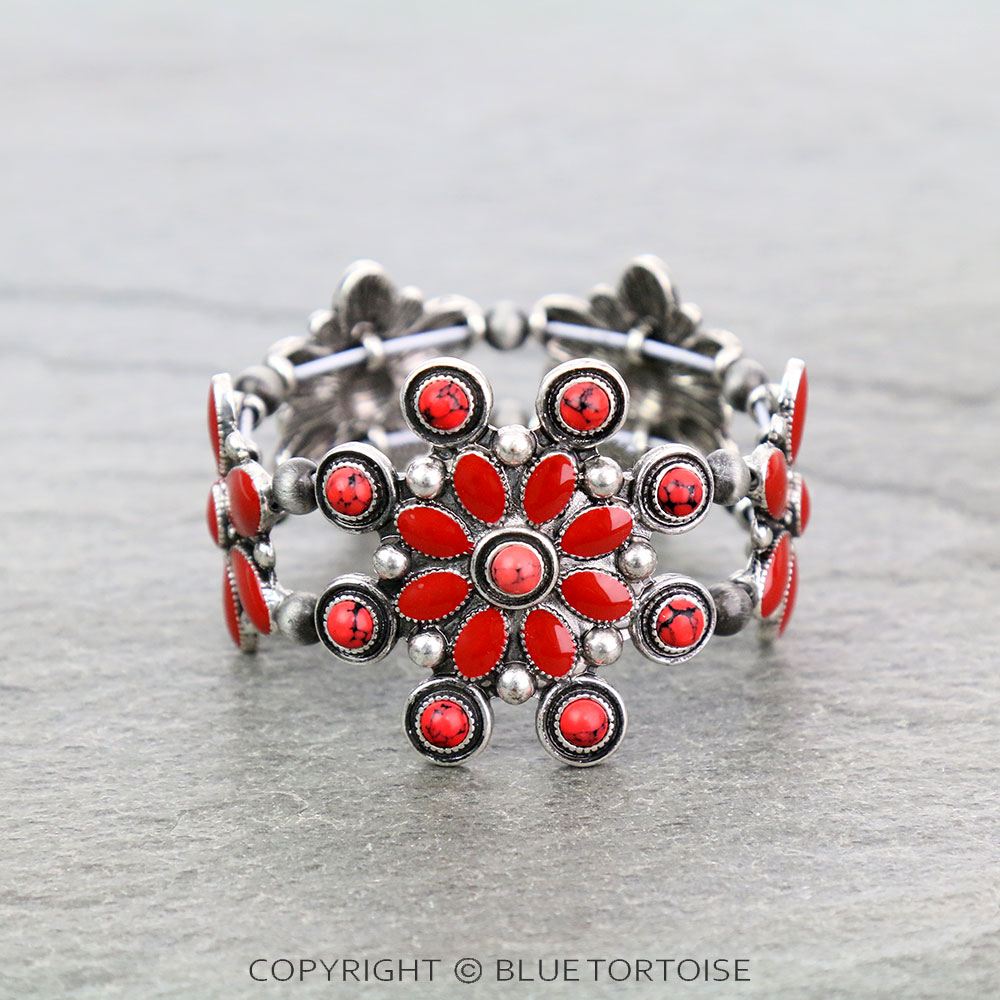Western Epoxy Concho Stone Stretch Bracelet