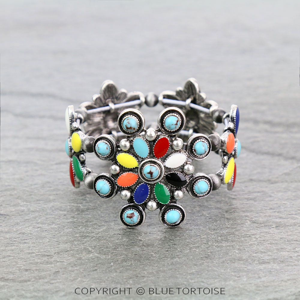 Western Epoxy Concho Stone Stretch Bracelet