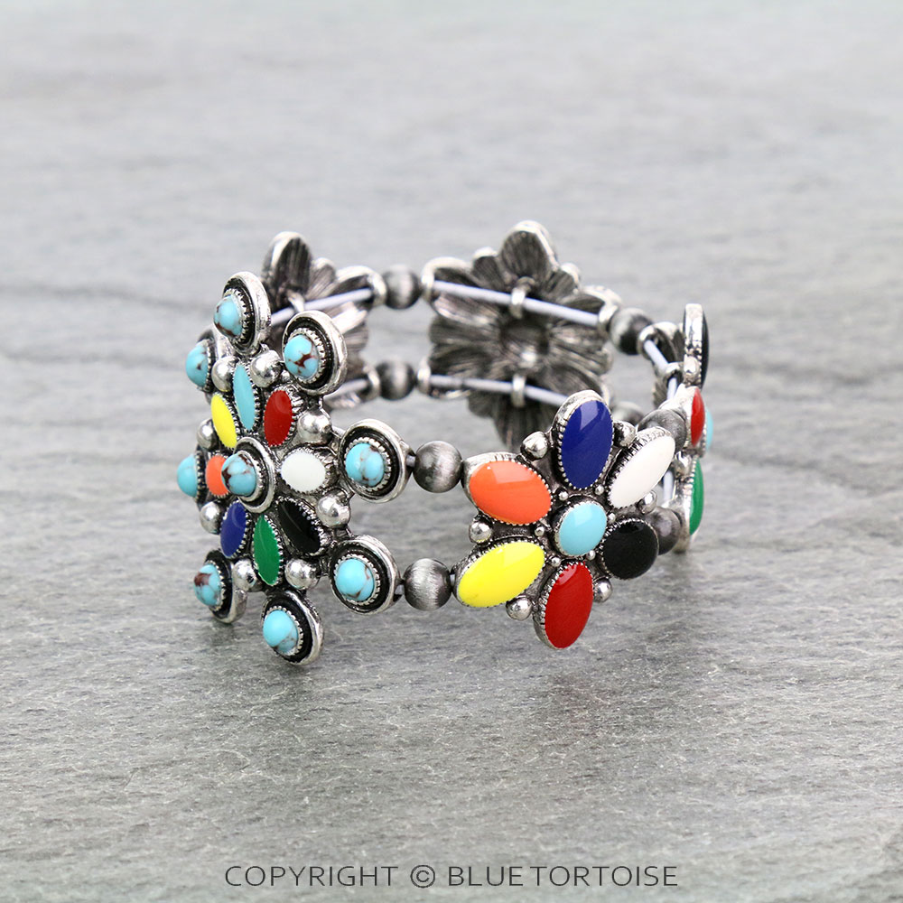 Western Epoxy Concho Stone Stretch Bracelet - Image 2