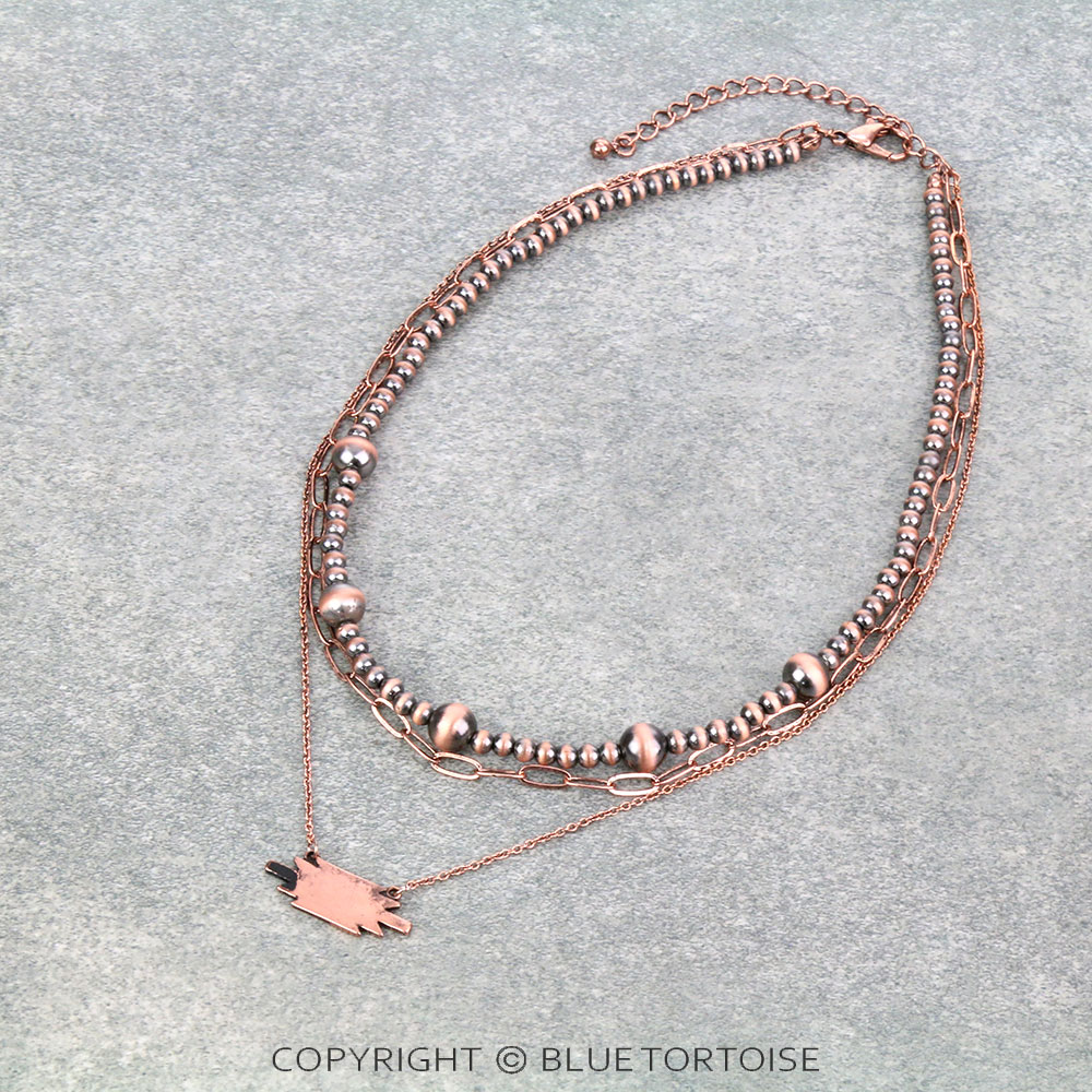 3Row Navajo Style Pearl and Chain with Aztec Pendant Necklace