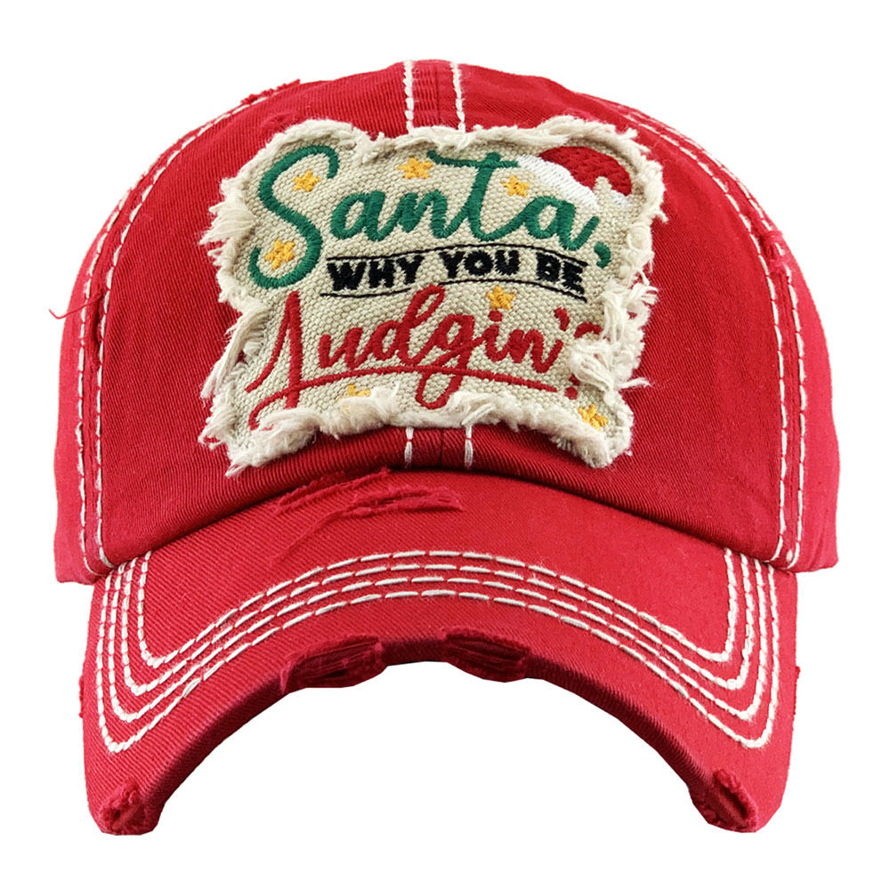 "SANTA WHY YOU BE JUDGIN" Washed Vintage Ball Cap