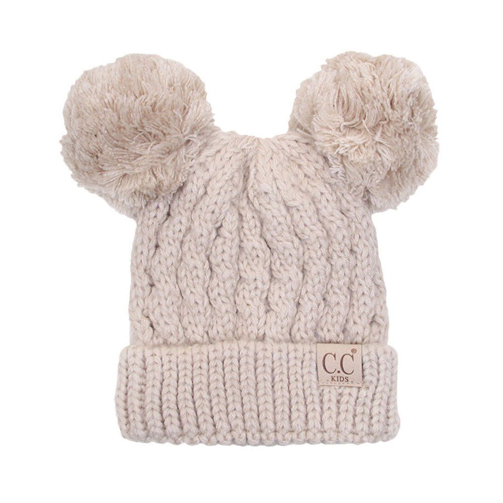 C.C Kids Solid Double Pom Beanie