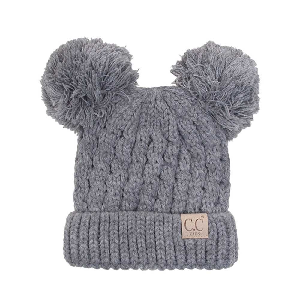 C.C Kids Solid Double Pom Beanie