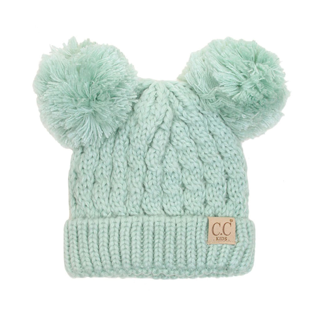 C.C Kids Solid Double Pom Beanie