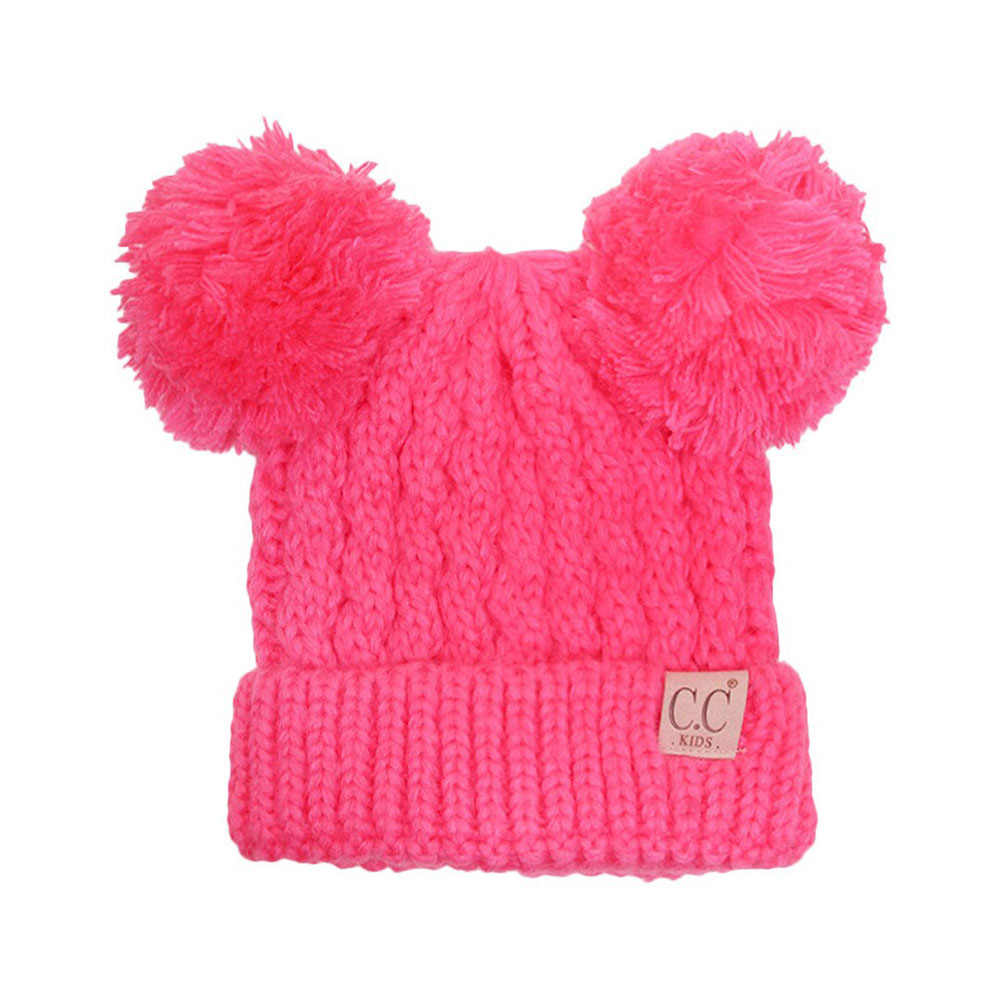 C.C Kids Solid Double Pom Beanie