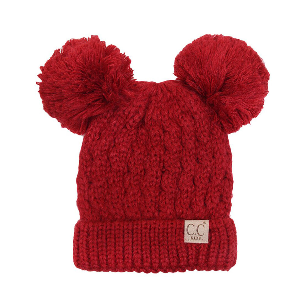 C.C Kids Solid Double Pom Beanie