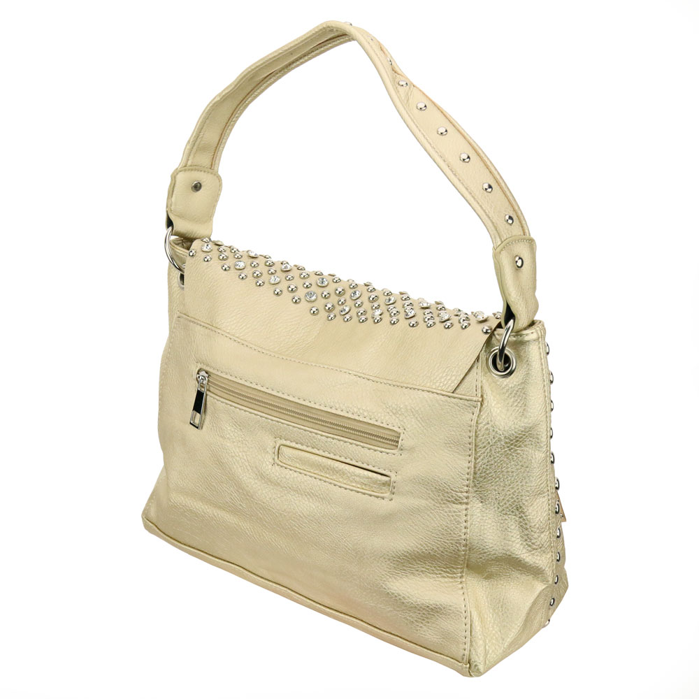 Faux Leather with Clear Stone Tassel Tote Bag - Image 3