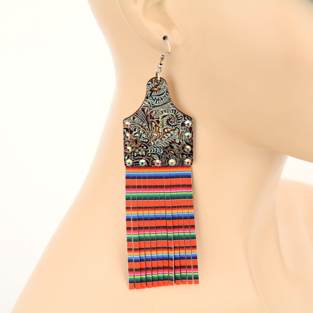 Wood Cattle Tag Tassel Dangle Earrings - Image 2