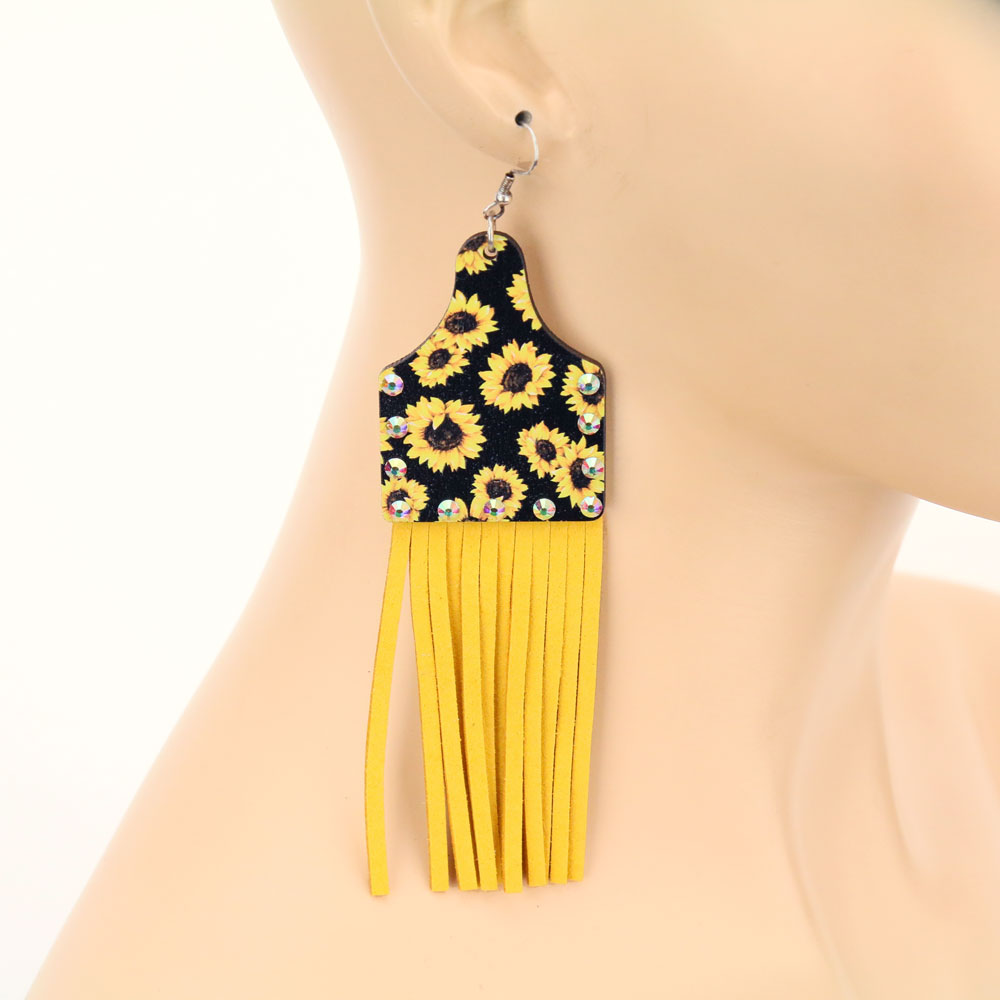 Wood Cattle Tag Tassel Dangle Earrings - Image 2