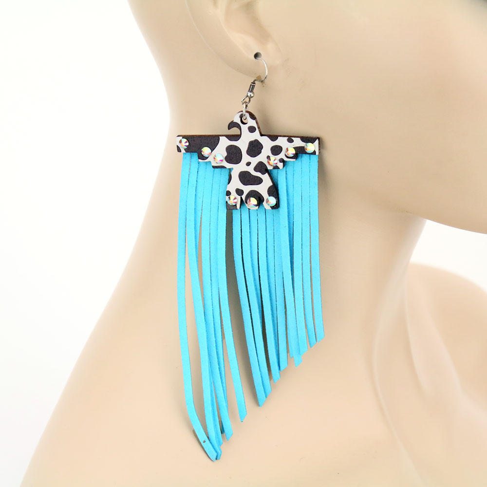 Wood Thunderbird Tassel Dangle Earrings - Image 2