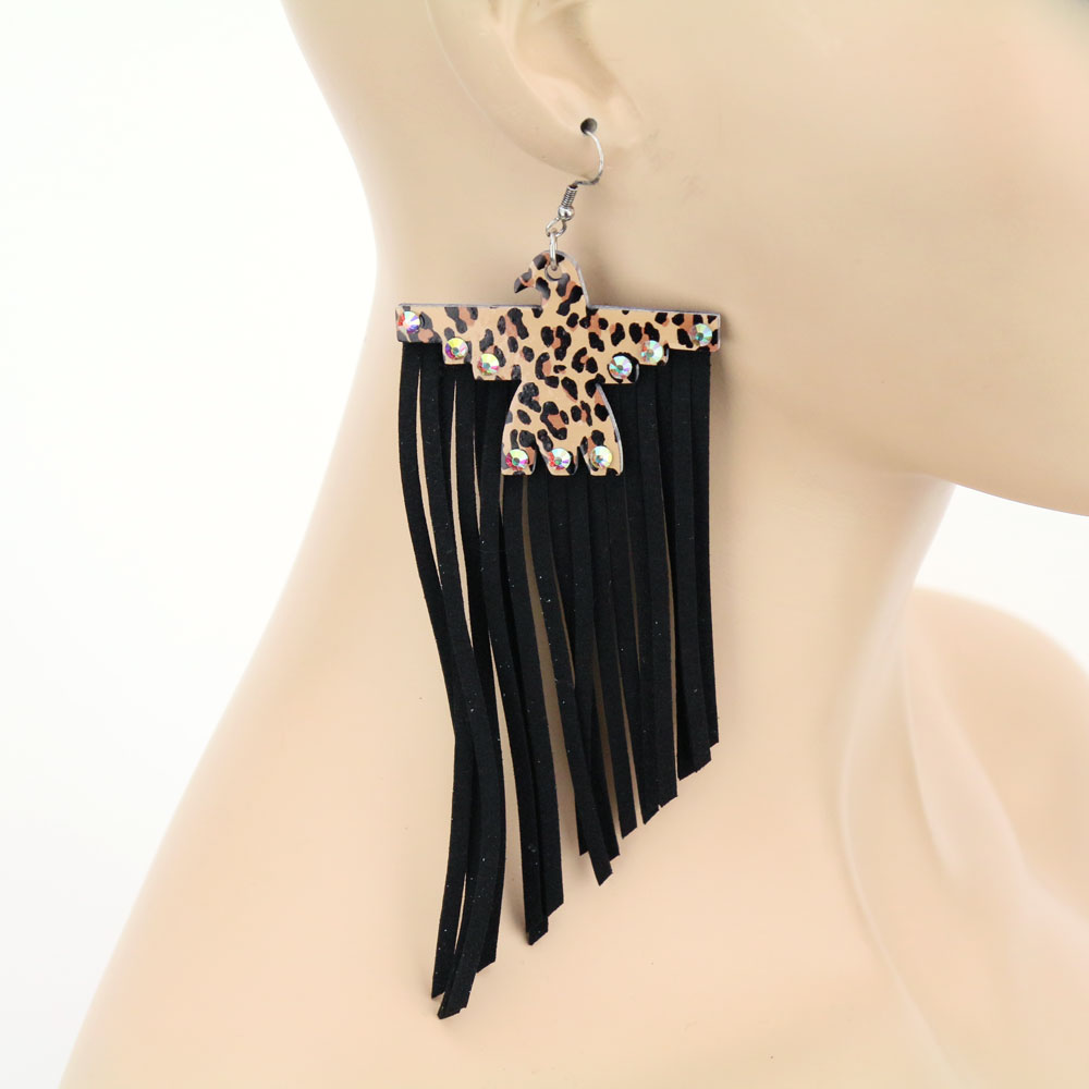 Wood Thunderbird Tassel Dangle Earrings - Image 2